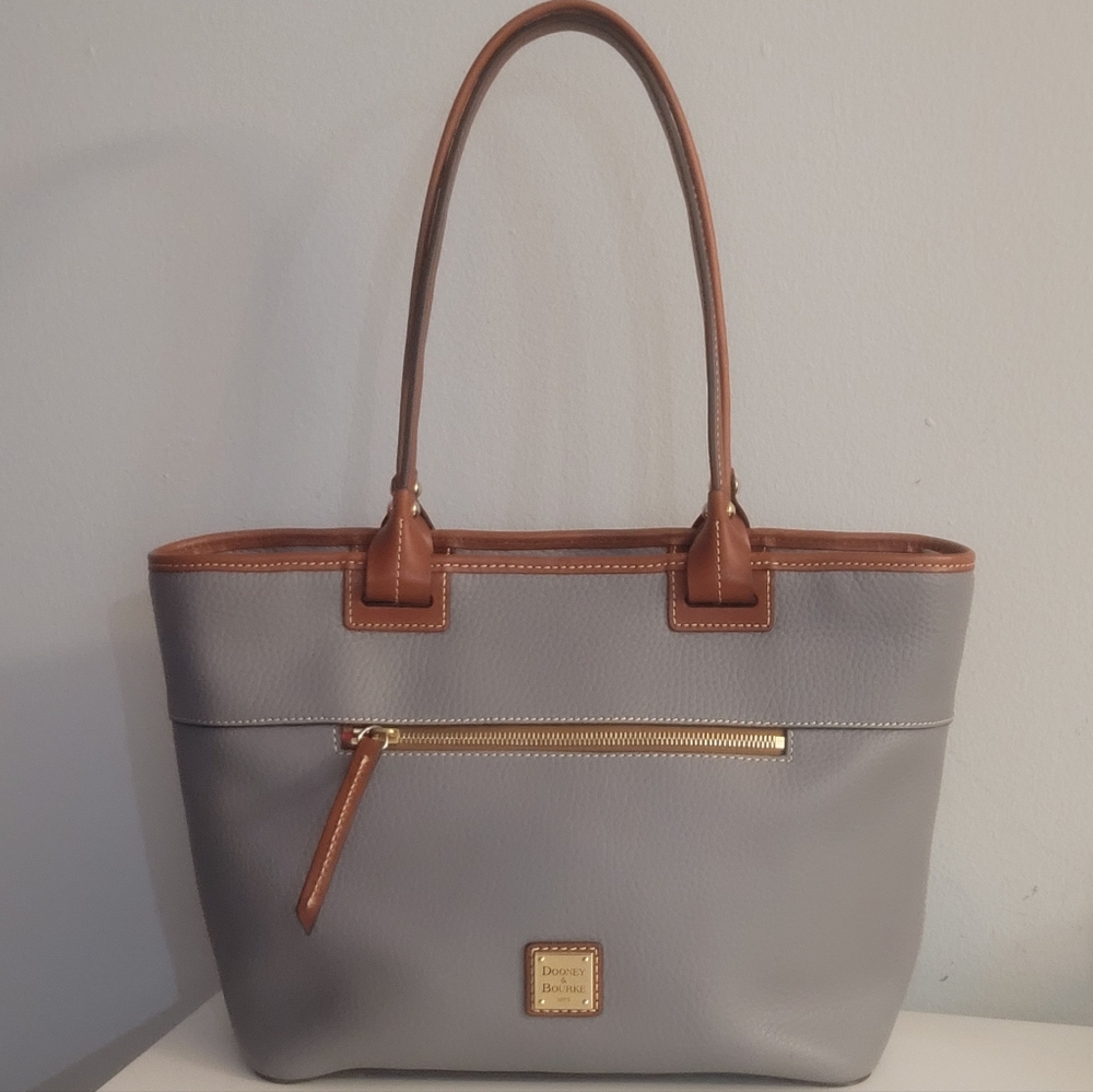 Dooney & Bourke Large Tote Pebbled Leather Gray and Tan Tote Bag New No Tag